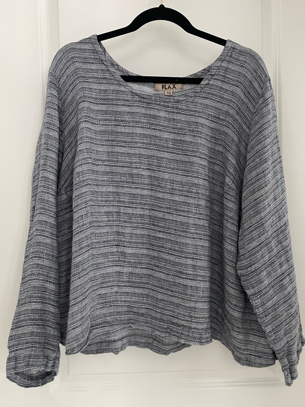 FLAX 100% Linen Long Sleeve Textured Stripe Top Coastal Lagenlook Natural